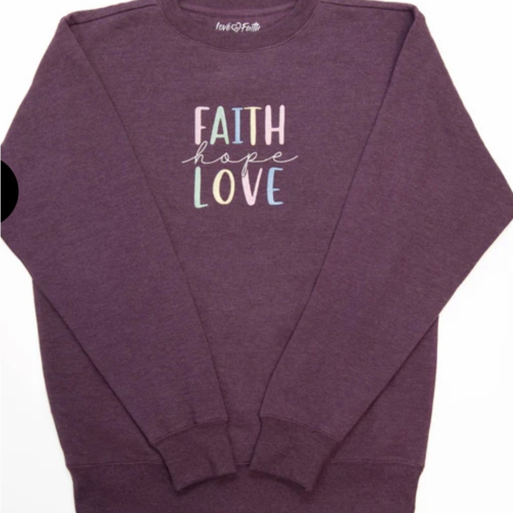 Inspirational Purple Graphic sweatshirt with Faith Hope Love Print